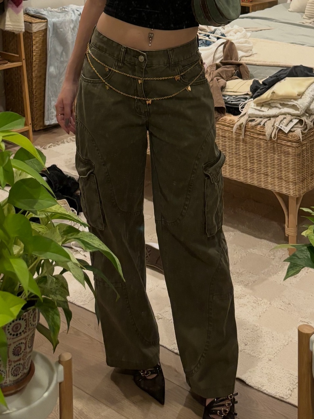 Princess Polly Olive Green Wide-Leg Cargo Pants